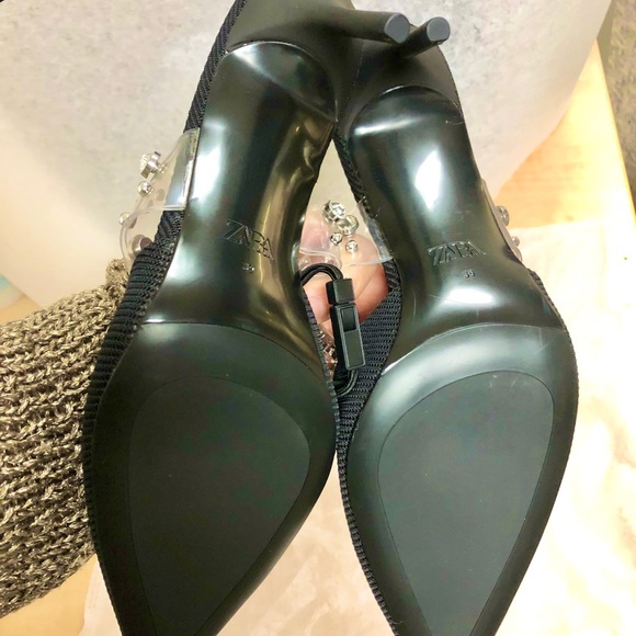 Zara | Shoes | Zara Black Mules With Beaded Vinyl Straps | Poshmark